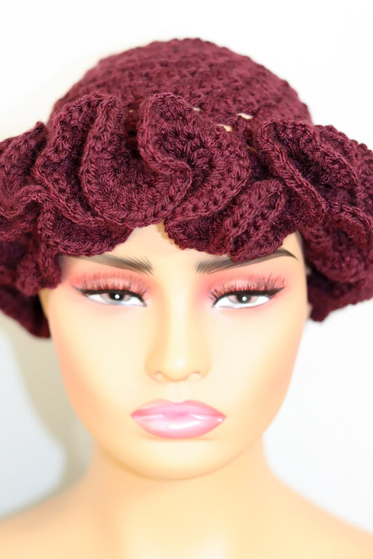 Barbies Ruffle Hat | Deep Burgundy